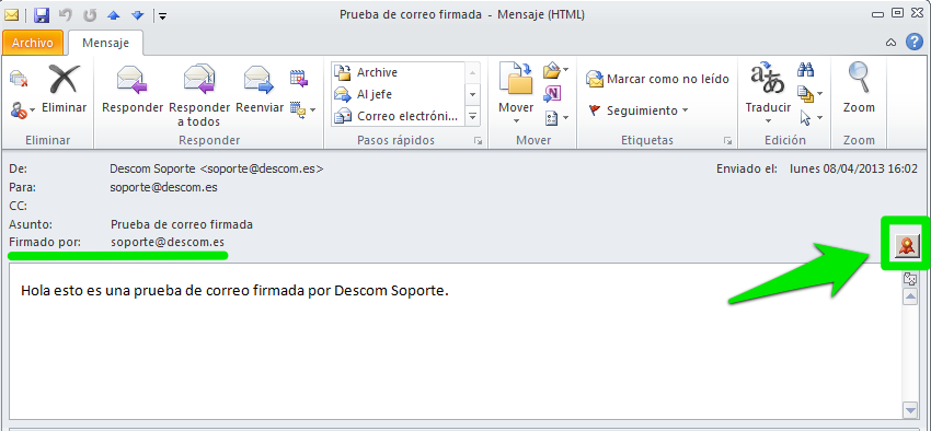 correo firmado Outlook