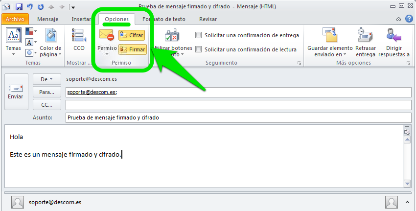 correo firmar cifrar Outlook