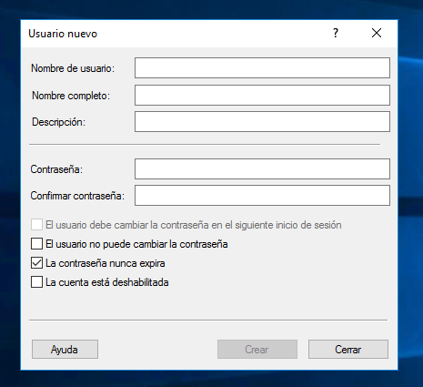 Formulario usuario nuevo windows