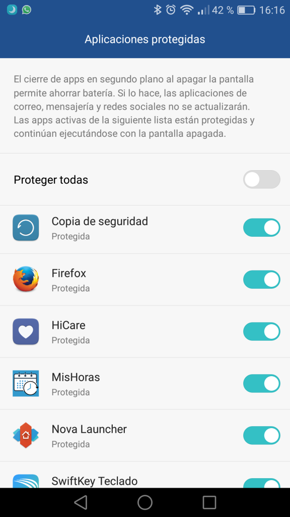 Paso 5: Agregar MisHoras a las aplicaciones protegidas en dispositivos Huawei