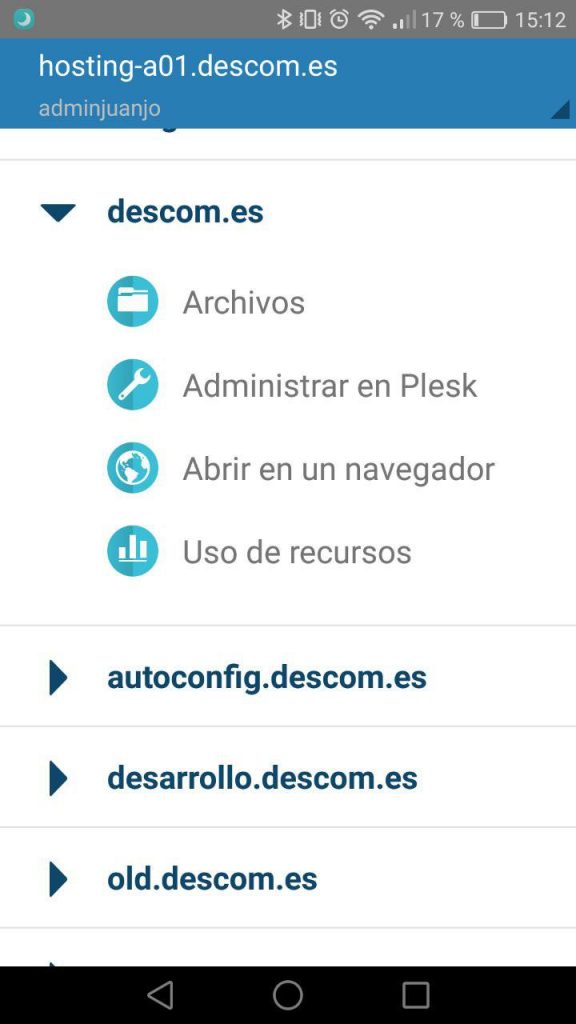 Plesk mobile - Listado de dominios