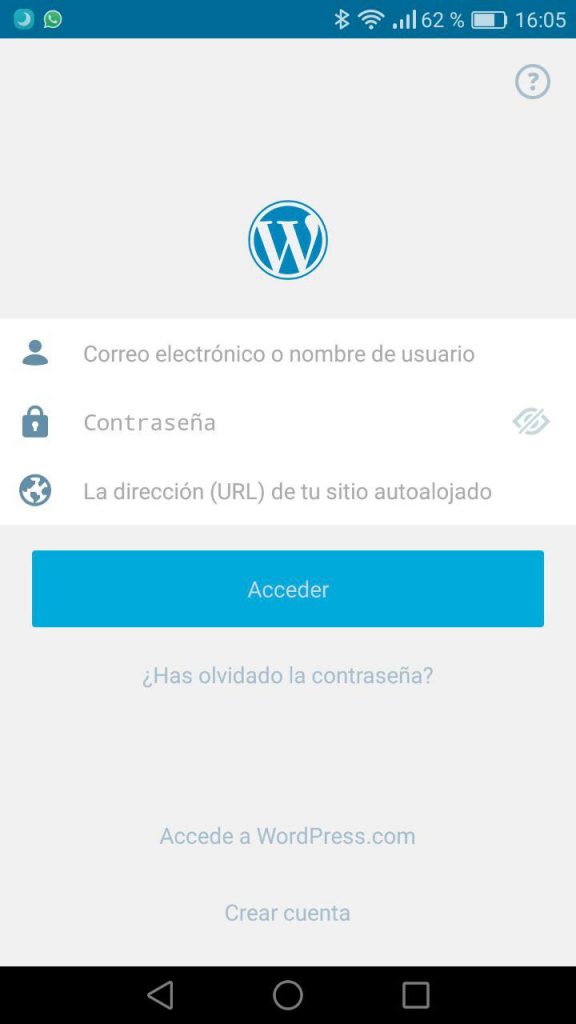 App WordPress mobile - Credenciales