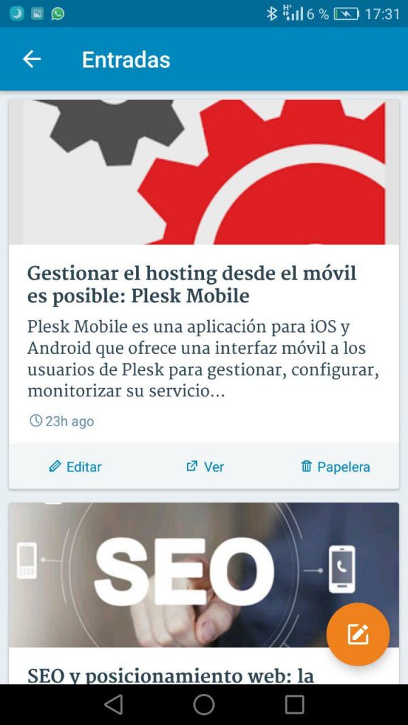 APP WordPress mobile - Gestión de entradas