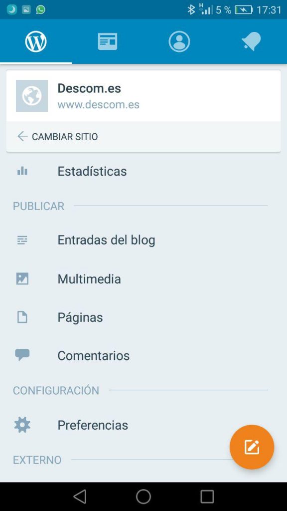 APP WordPress mobile - Gestión del sitio