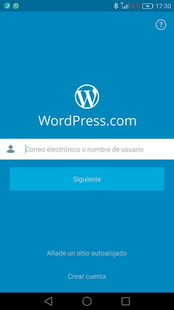 App WordPress mobile - Pantalla de inicio