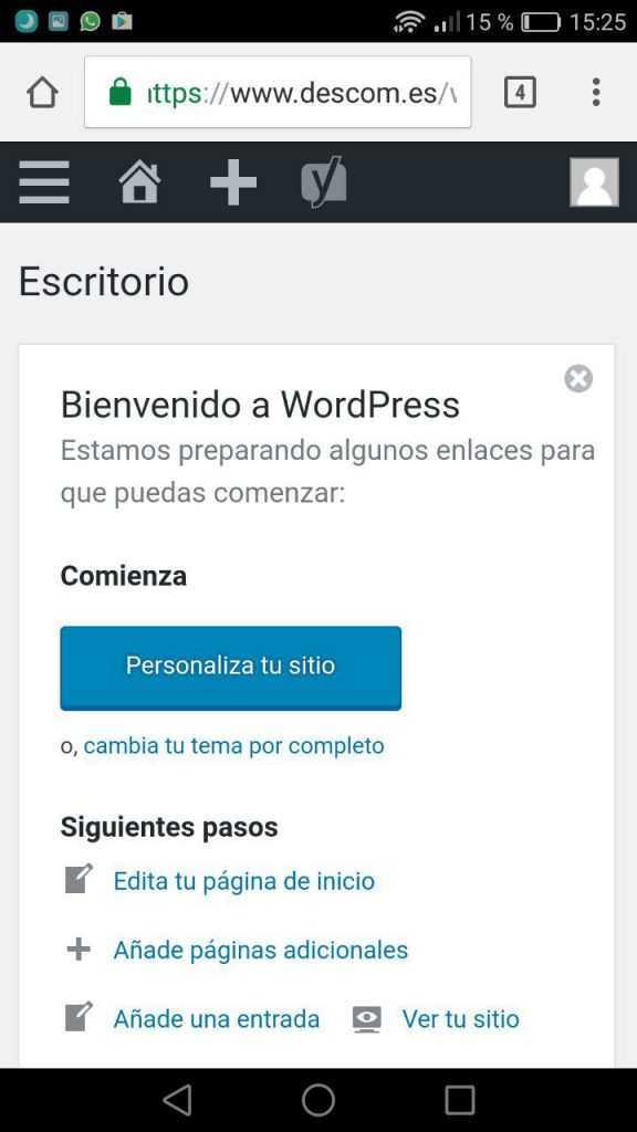 APP WordPress mobile - Ver administrador